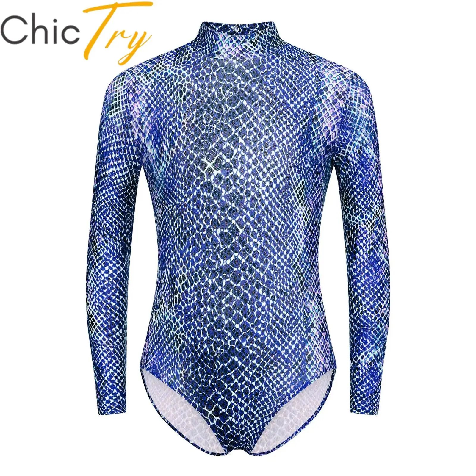 

Kids Girls Long Sleeves Ballet Dance Gymnastics Leotard Snakeskin Pattern Jumpsuit Ice Skating Workout Leotard Unitard Bodysuit