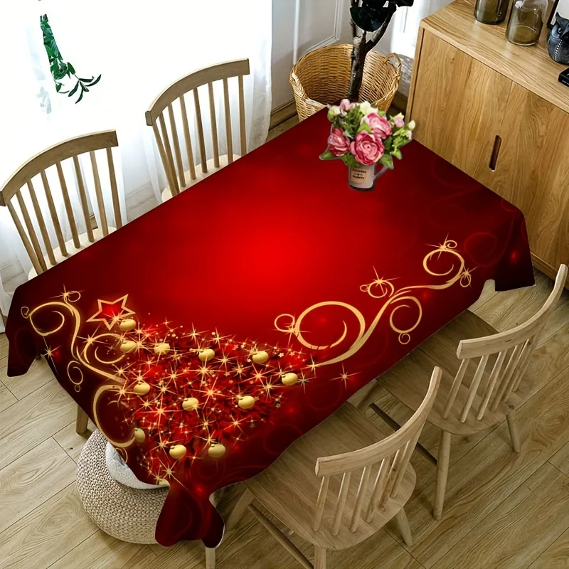 1pc Christmas Theme Indoor and Outdoor Tablecloth, Used for Holiday Desktop Decoration Fabric Tablecloth, Home Decoration