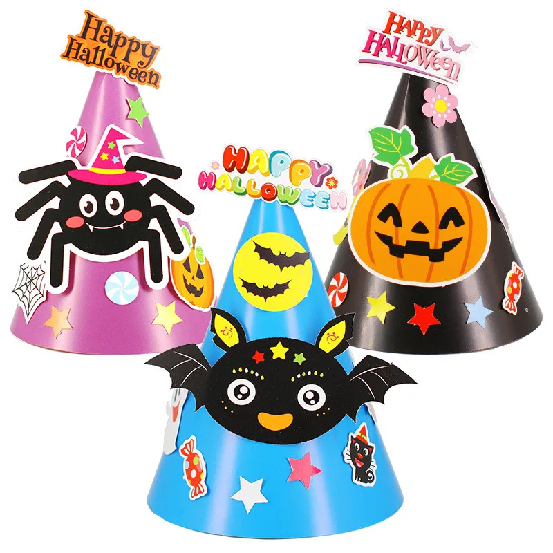 3Pcs cappello a punta di Halloween giocattoli fai da te creativo fatto a mano carta cappello da strega arti e mestieri festa decorazione della casa giocattoli per bambini regali di Festival