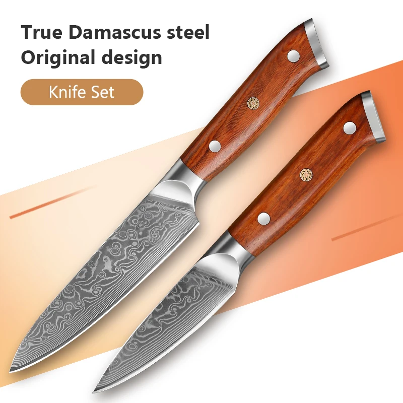 Two-Piece Kitchen Cutlery Set 67 Layers VG10 Damascus Steel Japanese Fruit Knife Cooking Knife 5-Inch Multi-Functional Knife