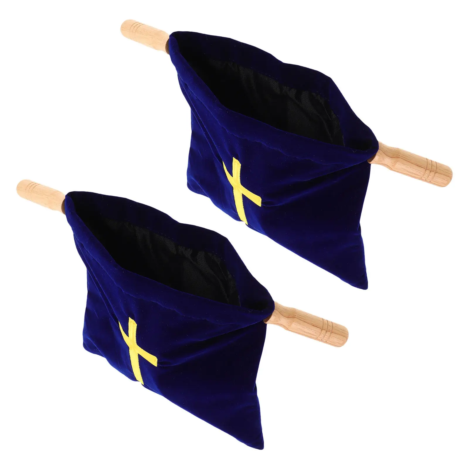 2Pcs Church Donation Bag 17x10 Inch Wooden Handle Religious Offering Basket for Baptism Holy Communion Church Collection