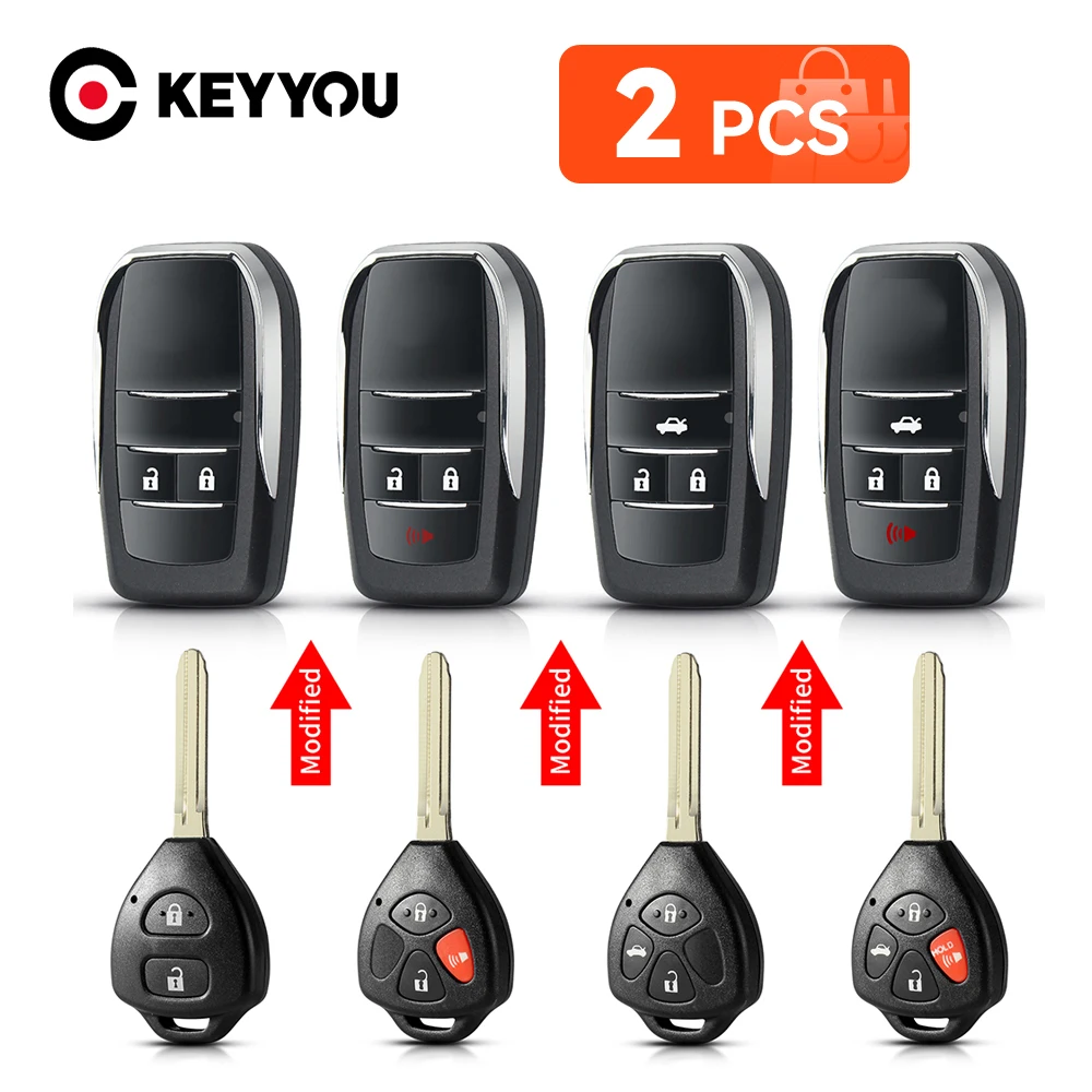 

KEYYOU 2PCS Modified Flip Folding Car Remote Key Shell Key Case For Toyota RAV4 Wish Camry Hiac Corolla Hilux Fortuner 4Runner