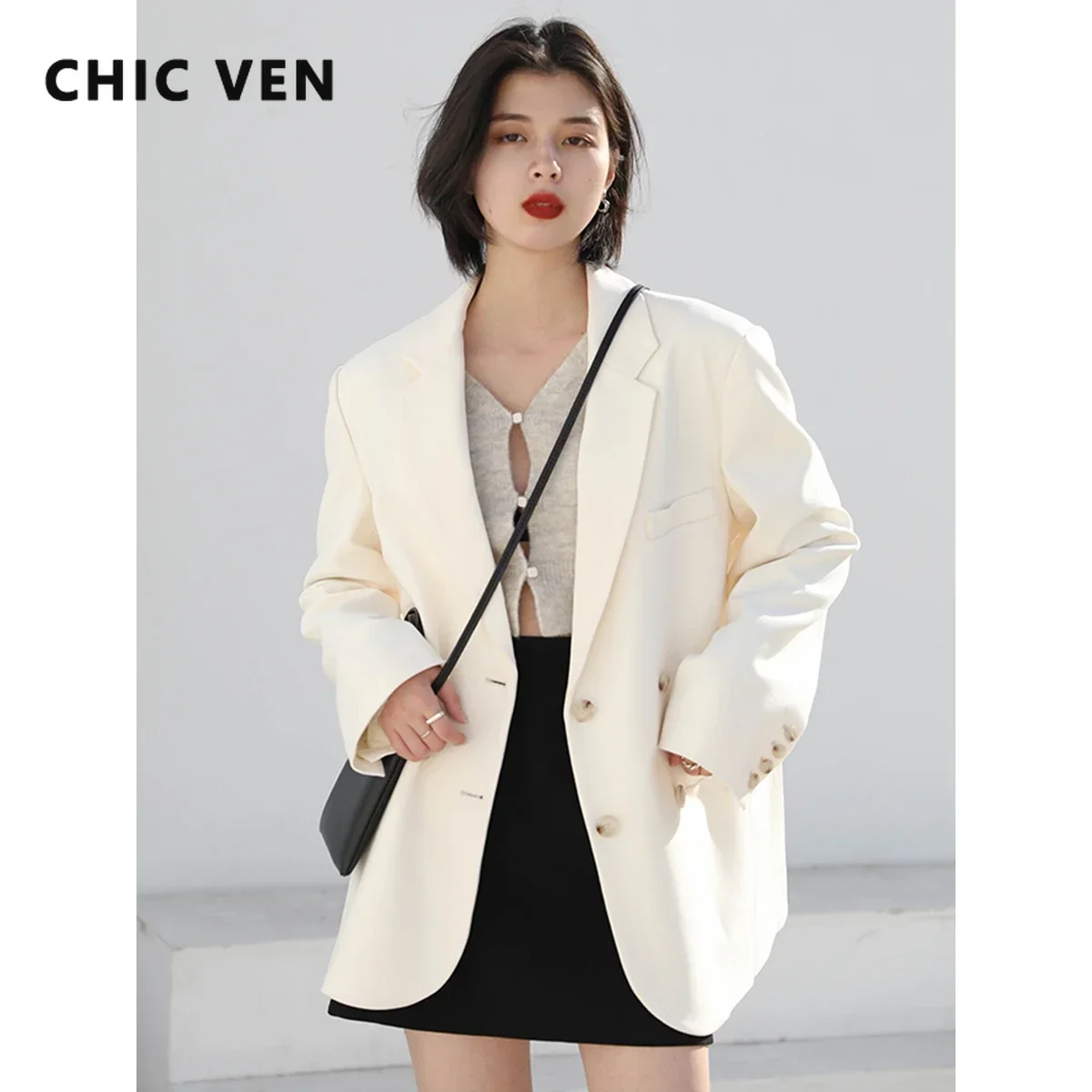 CHIC VEN Women's Blazer Korean Casual Solid Long Sleeve Coats All-match Office Lady Elegant Fashion Clothing Spring Autumn 2023