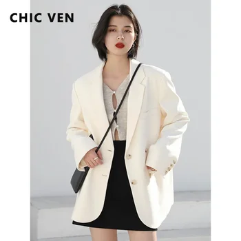 CHIC VEN Women's Blazer Korean Casual Solid Long Sleeve Coats All-match Office Lady Elegant Fashion Clothing Spring Autumn 2026