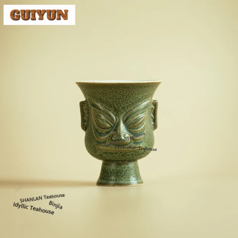50ml Sanxingdui Mask Teacup Handmade Tea Bowl Tea Pair Tea-tasting Fragrance Cup Jianzhan Master Cups Drinkware Accessories