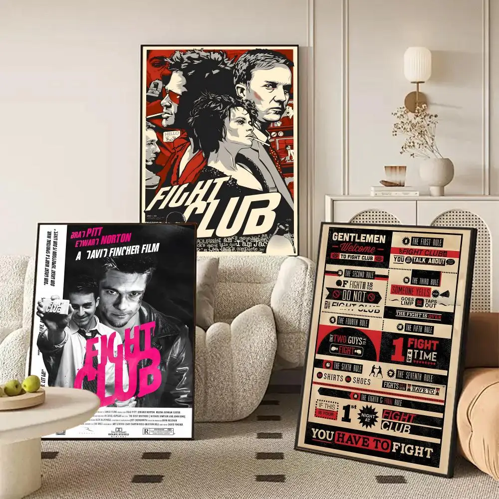 Movie Fight Club Classic Poster Self-adhesive Art Waterproof Paper Sticker Coffee House Wall Decor
