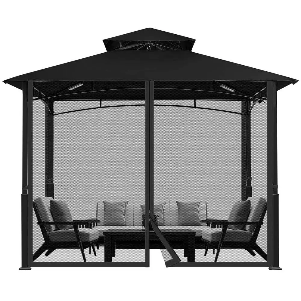 

Universal 12ftx 12ft Gazebo Replacement Mosquito Netting, Black 4Panel Netting Walls with Double Zippers for Patio Mosquito Net