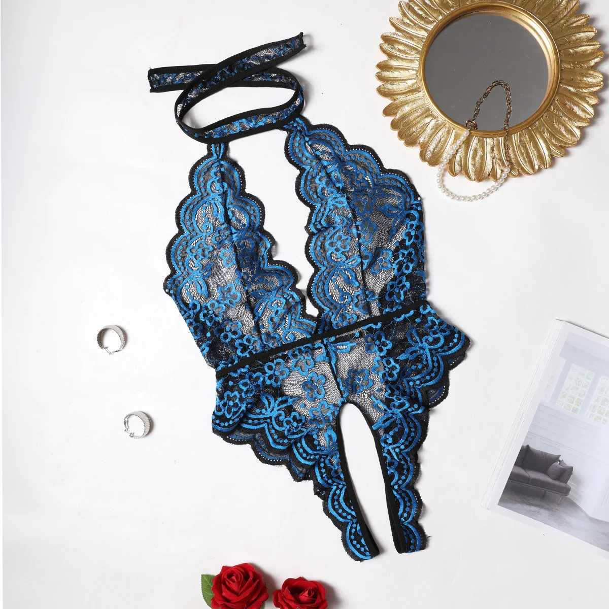 New Sexy Lingerie Women Lace Halter Crotchless Backless Underwear For Sex Babydoll Dress Costume Exotic Bodysuit Sleepwear