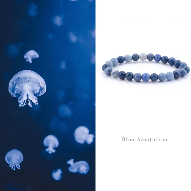 8mm natürliches blaues Aventurin-Armband für Damen und Herren, Schmuck, positiver Energie, Schutz, Edelstein, Schmuckzubehör, Ozean-Serie