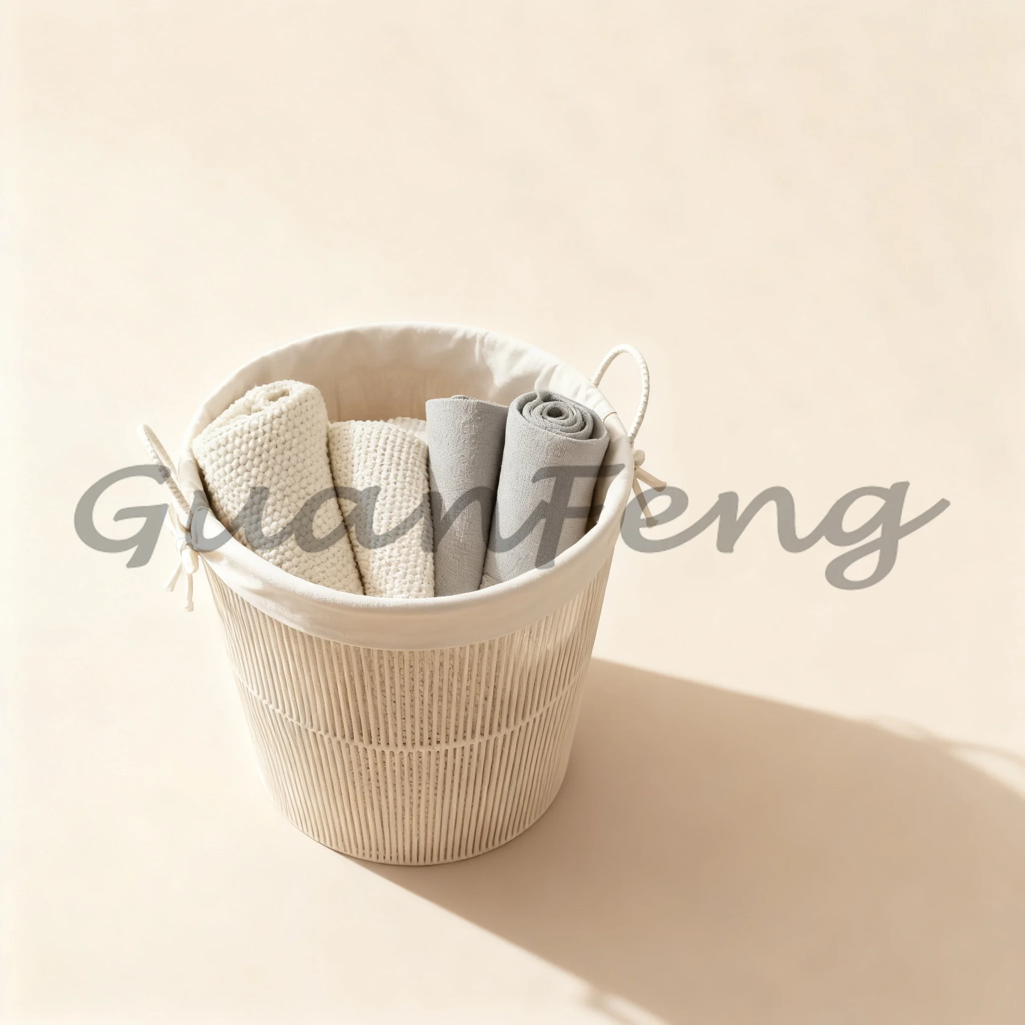 Woven Cotton Rope Storage Basket with Handle, Neutral Lightweight Foldable Laundry Hamper, Bedroom Home Organizer
