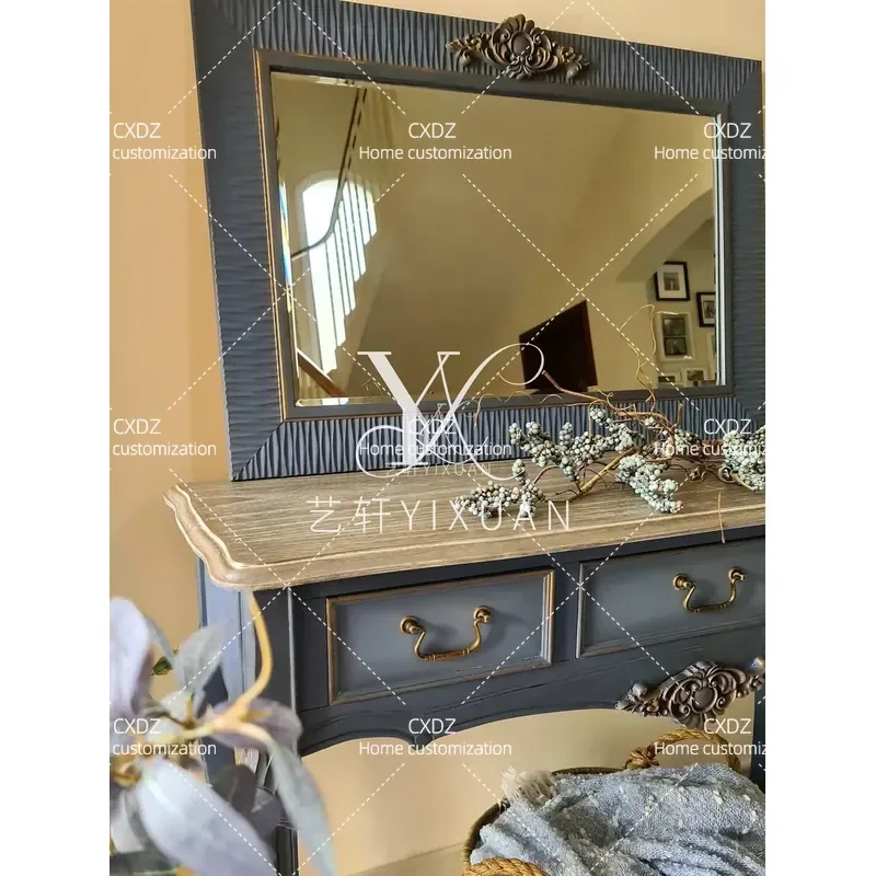 Retro Solid Wood Dresser with Drawers Storage Table French Country Style Makeup Vanity Customizable Furniture