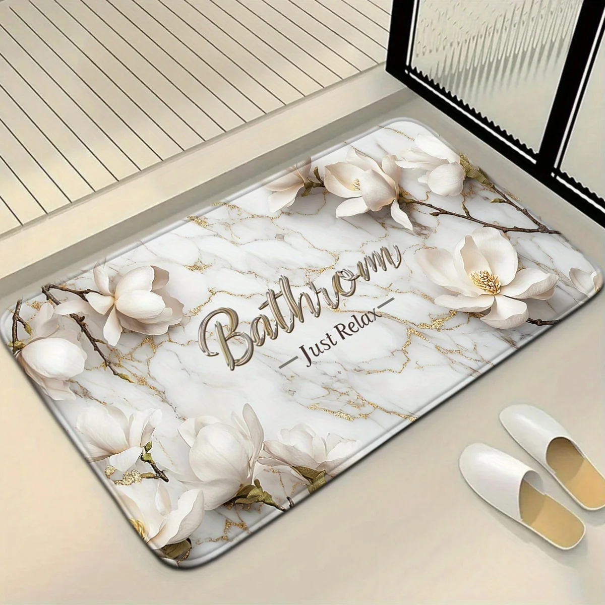 

Elegant Marble Floral Bath Rug Anti Slip Mat Set Luxury Gold Home Decor Waterproof Bathroom Spa Decor