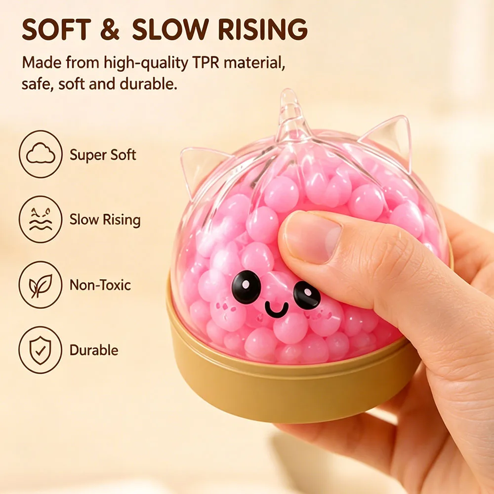 newmodel Rainbow Unicorn Dumpling Squishy With Steamer Box Transparent Bead Series Squeeze Toy Relieve Stress Anti-Anxiety Gift view 3