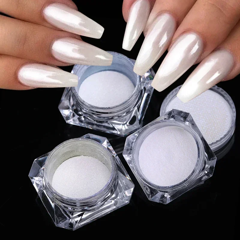 Aurora Pearl White Nails Glitter Polvere Cromo Moonlight Bianco Sfregamento su polvere Conchiglia Specchio Pigmento Unghie artistiche Forniture Decorazione