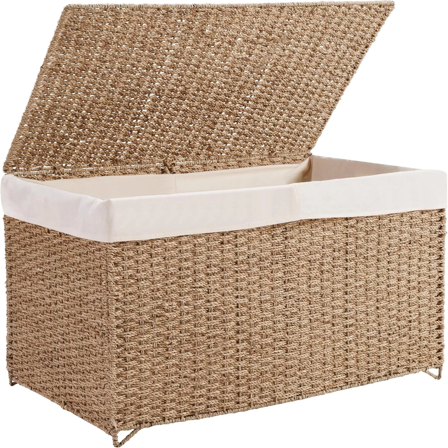 

90L Laundry Hamper with Lid - 23.8 Gal Natural Seagrass Woven Laundry Basket Organizer with Removable Liner, Foldable Rattan Cl