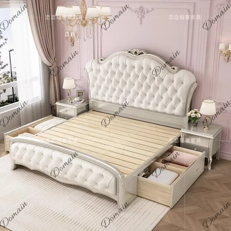 Cama para niñas, estilo francés, con estructura de madera y soporte para las patas, sin colchón, con espacio de almacenamiento, tamaño individual o matrimonial, muebles para el hogar.