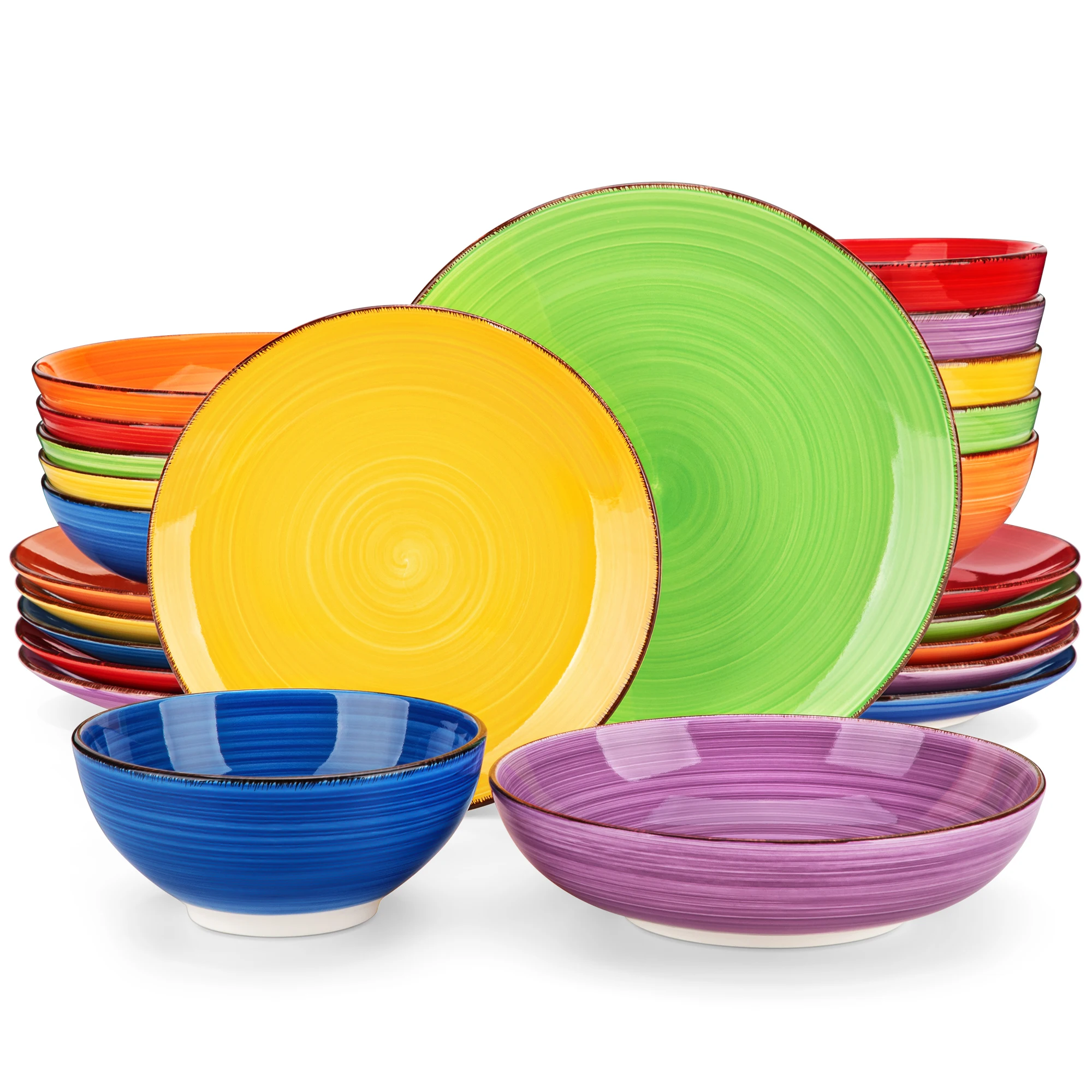 vancasso 12/24/48PCS Multicolor Ceramic Dinnerware Set Handpainted Spirals Pattern Dinner Plates/Dessert/Bowl/Soup Plates