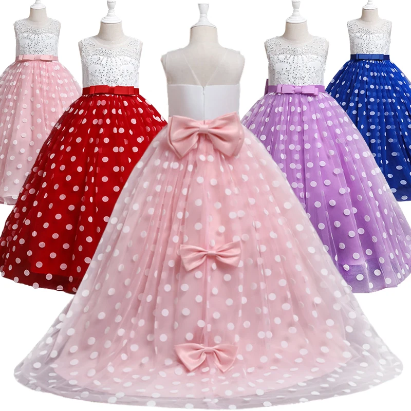 Formal Children's Dot Print Princess Cocktail Dress Pageant Girl Graduation Ceremony Wedding Bridesmaid Elegant Party Dresses