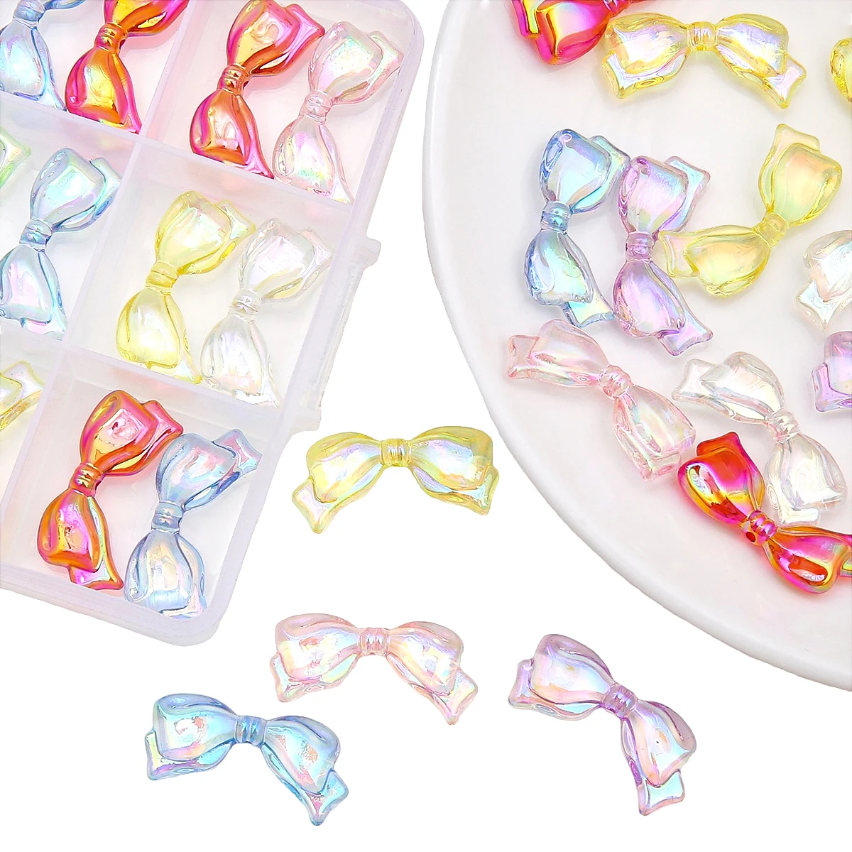 4-10pcs Acrylic Transparent Colorful Through-hole Bow Accessories Handmade DIY Earrings, Hair Accessories, Material Beads