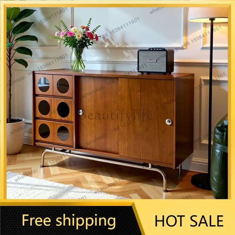 Zj. French antique ash wood solid wood dining side cabinet living room home retro storage cabinet