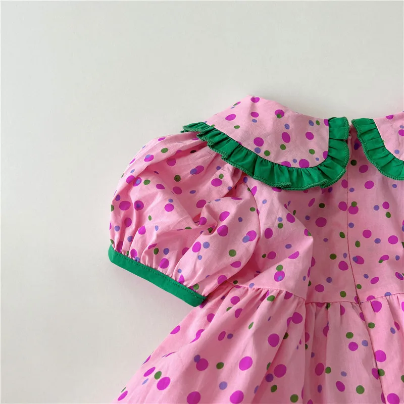 MILANCEL 2023 Summer Girls Clothing  Dot Girls Dress Pink Dresses for Kids