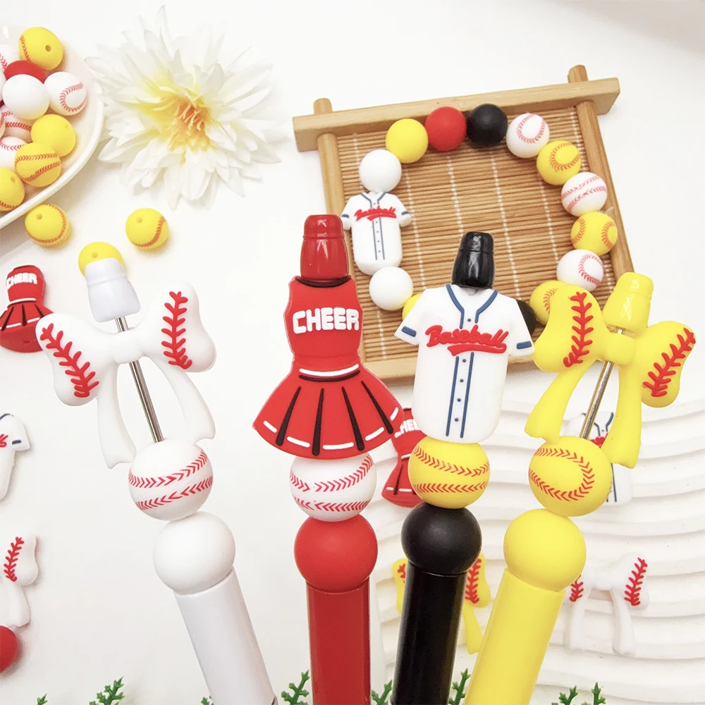 25/32/54Pcs Baseball Series Silicone Beads Set DIY Keychain Necklace Bracelet Decoration Pen Jewelry Pendant Etc. Holiday Birthday Gift