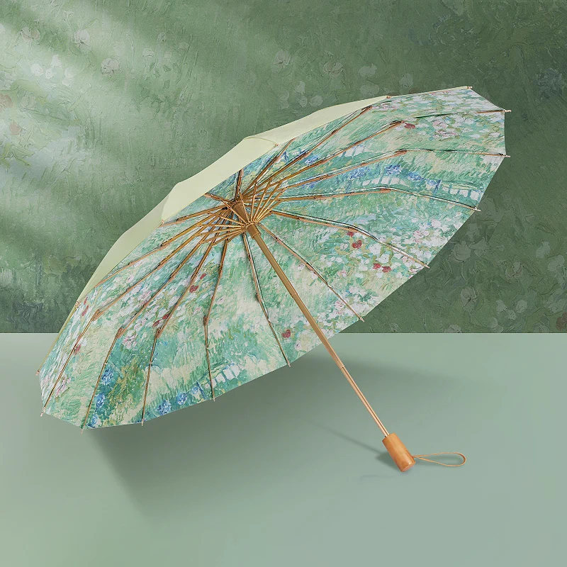 Double-layer 16-bone Van Gogh oil painting umbrella Super sun protection parasol UV protection sun umbrella