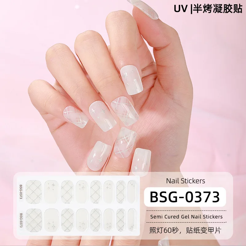 16 Strips Semi-Uithardende Gel Nagelstickers 3d Bronzing Gel Nagel Patches Volledige Pasta Stickers Uv Baklamp Nodig