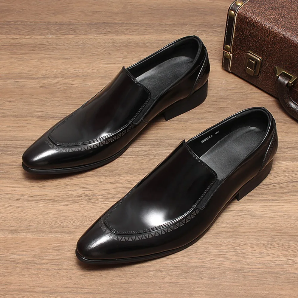 Men Formal Leather Shoes Classic Style Slip on Loafers Pointed Toe Breathable Non-Slip Business Dress Wedding Office Casual Shos