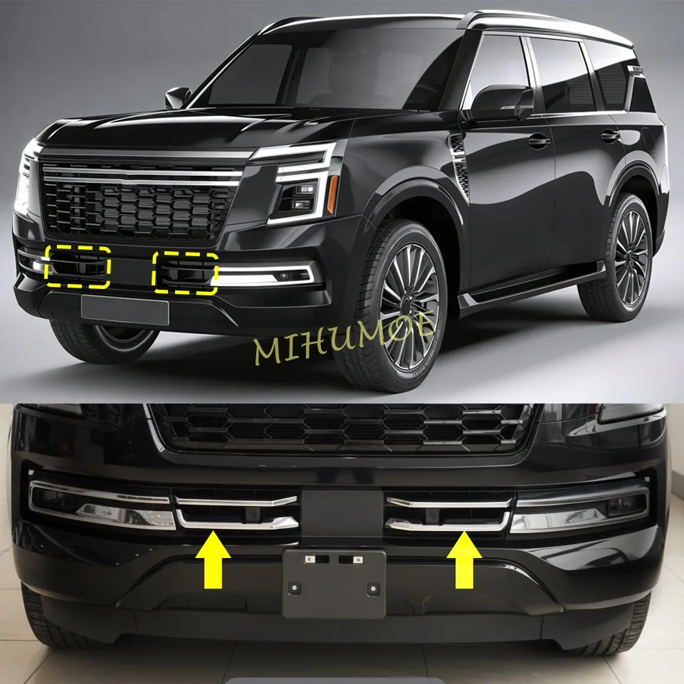 

For Nissan Armada Y63 2025 2026 Glossy Chrome Front Bottom Center Grille Insert Grill Mesh Cover Trim Garnish Car Styling