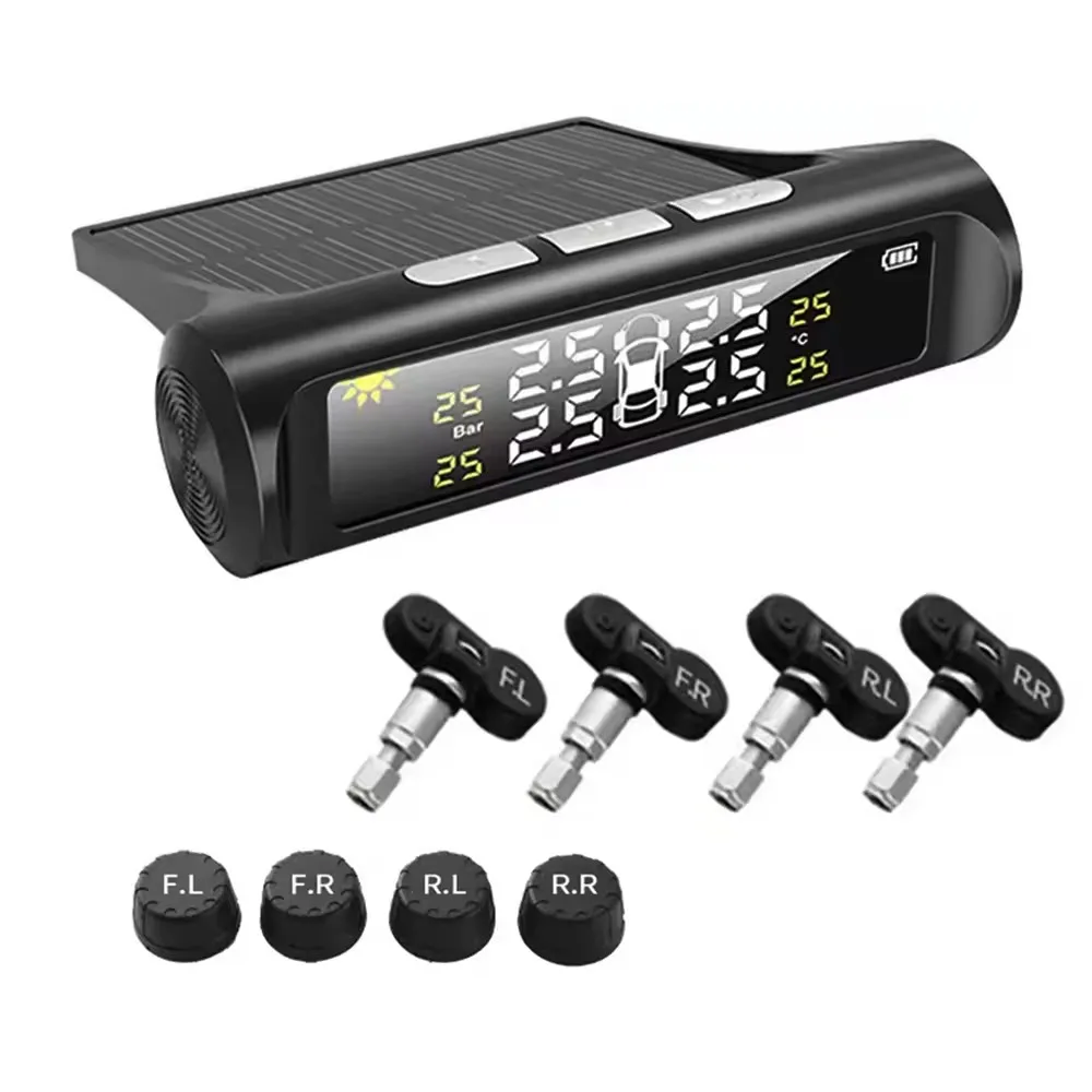 

Универсальная беспроводная система контроля давления в шинах (TPMS) на солнечной энергии с зарядкой от солнечной батареи, внутренними/внешними датчиками и ЖК-дисплеем для автомобилей