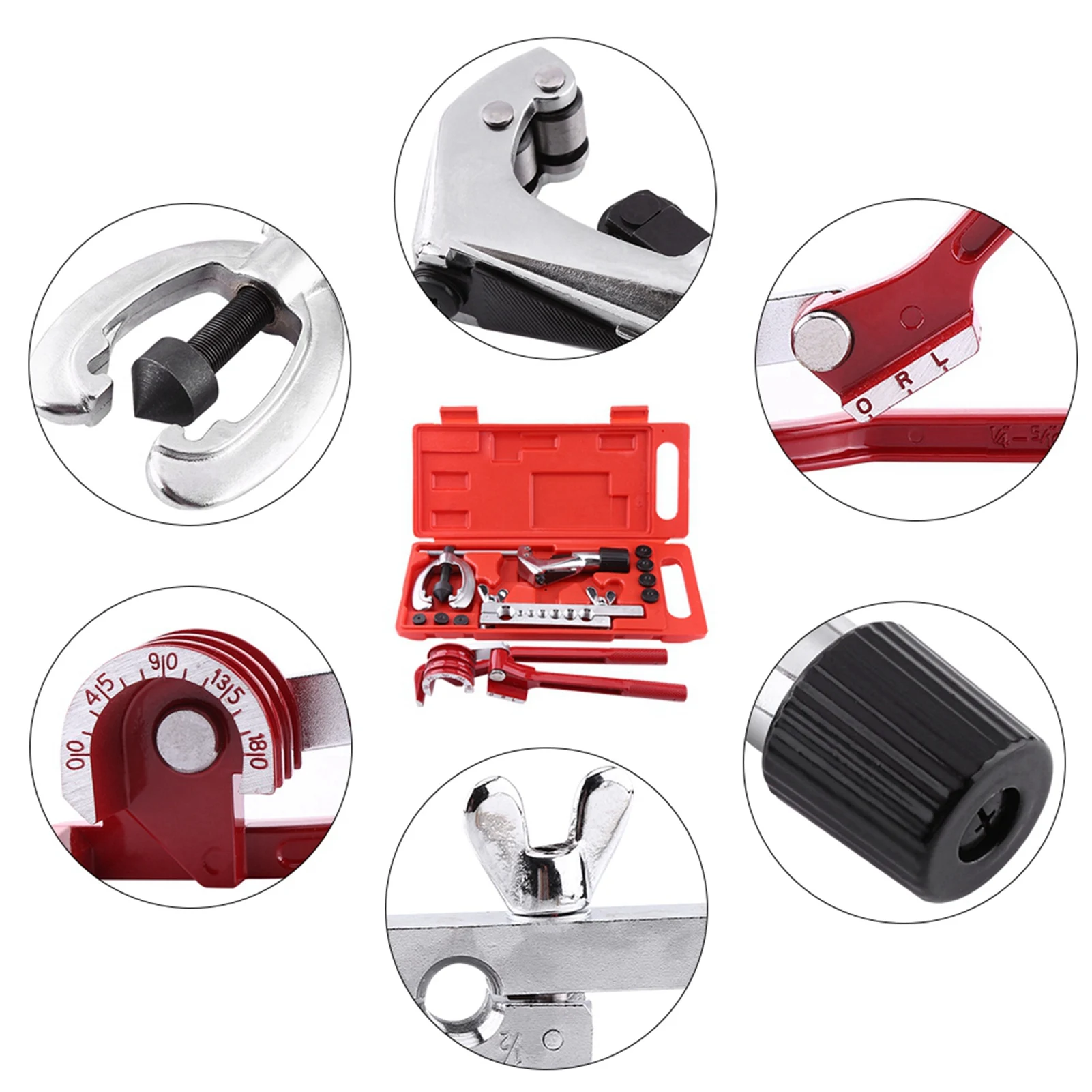 

Pipe Flaring Kit Brake Tube Tool Pipe Flaring Kit Brake Fuel Tube Repair Kit With Cutter Bending Tool Set