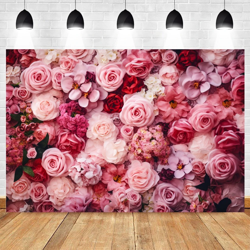 Pink Red Rose Flowers Photography Backdrop Bridal Shower Wedding Ceremony Baby Birthday Party Photocall Background Photo Studio