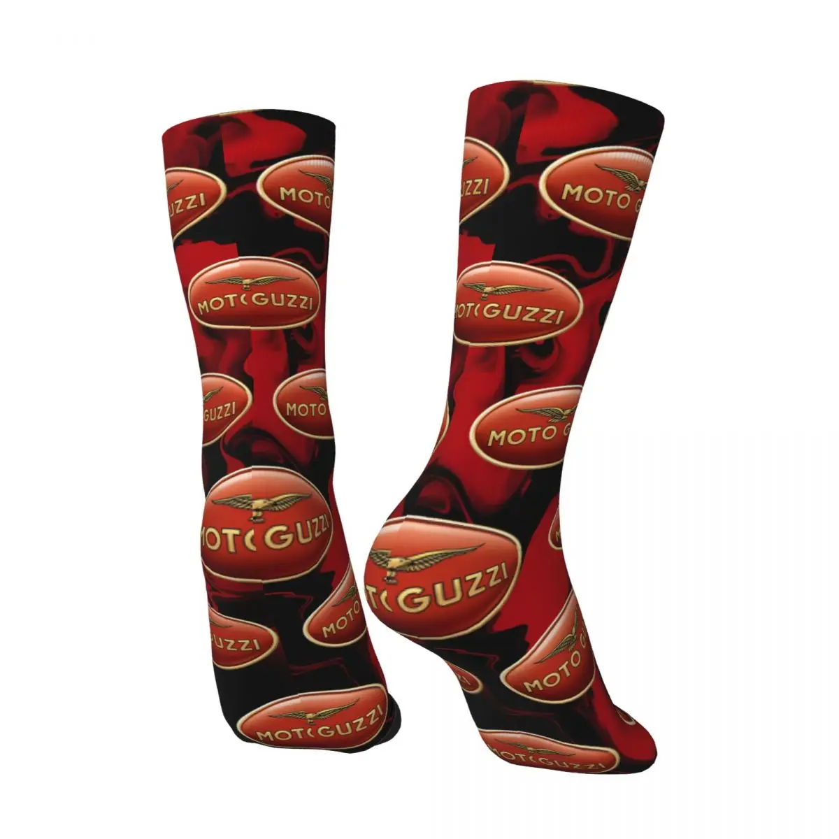 Crazy compression Red Shiny Motorcycles Emblem Sock for Men Harajuku M-Moto Guzzis Seamless Pattern Crew Sock Novelty