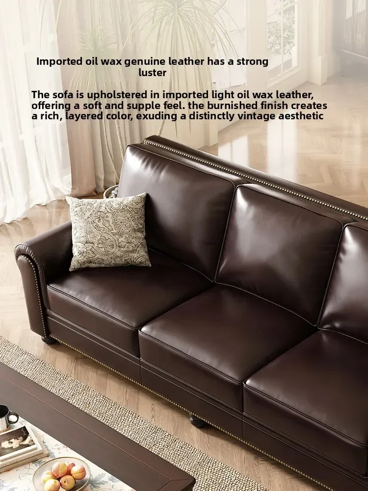 American Retro First-layer Cowhide Medieval Sofa Small Apartment Leather Sofal16
