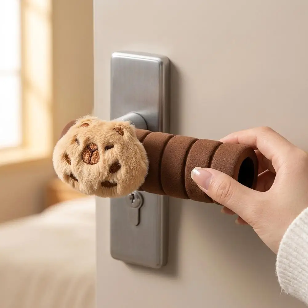 Cute Sleeping Guinea Pig Door Handle Cover Plush Anti Collision Knob Protector Soft Cartoon Animal Bedroom Decor