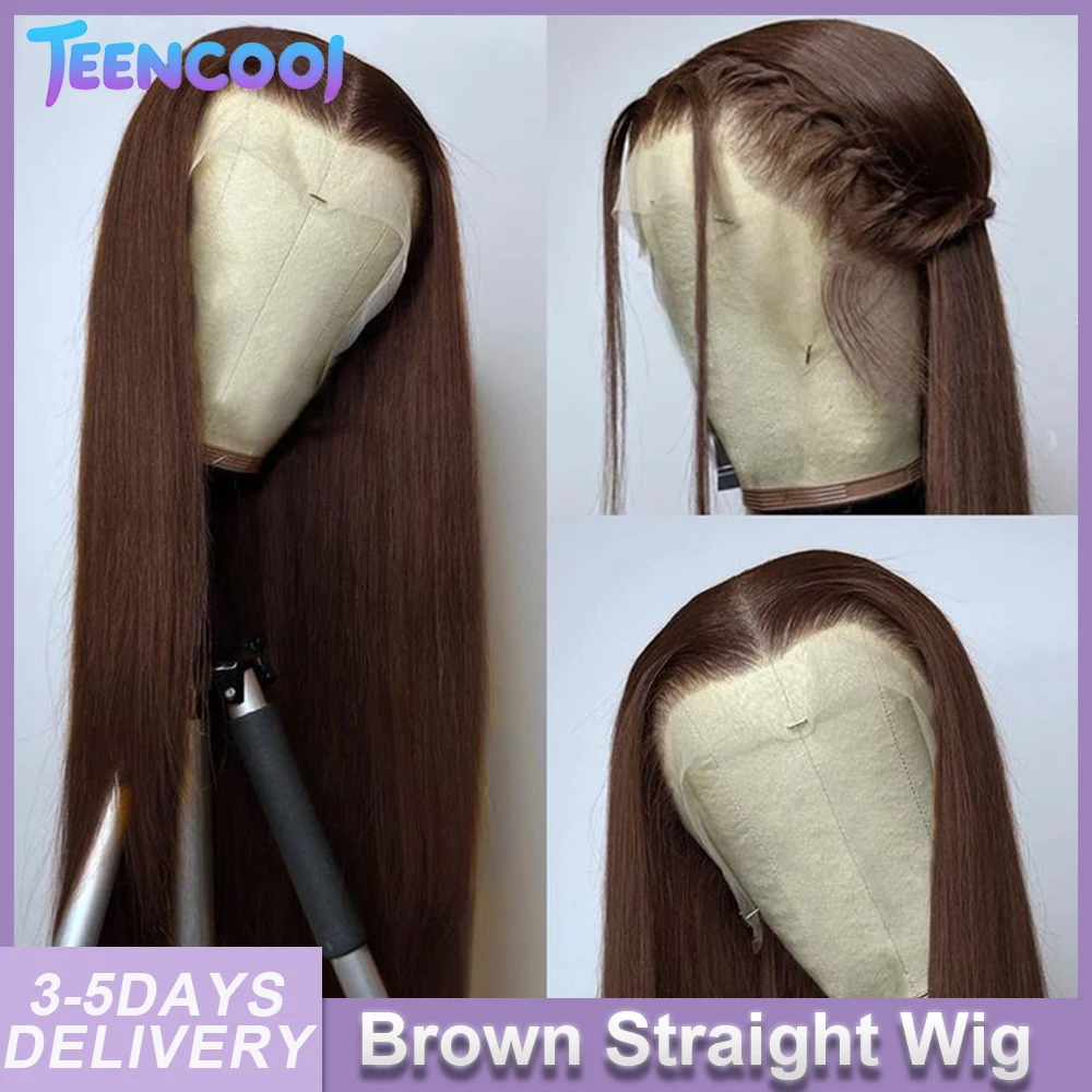

Chocolate Brown Straight 13x4 Lace Front Wigs Human Hair 13x6 Transparent HD Lace Frontal Wig Pre Plucked Brown Wigs For Women
