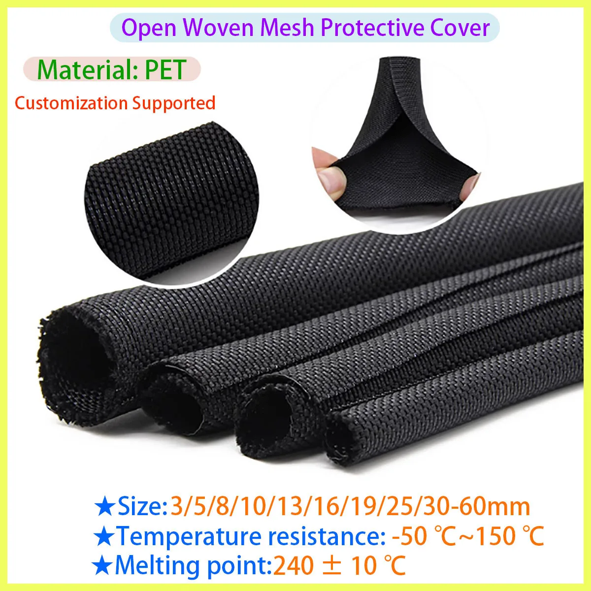 

Black PET Self Closing Expandable Braided Conduit Wire Winding Cable Self Closing Protective Cover