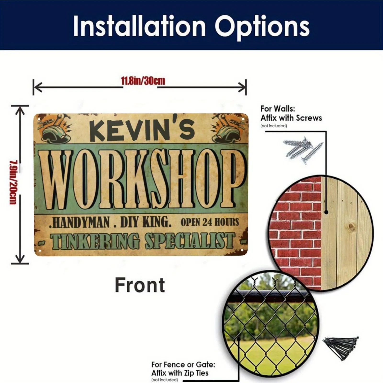 2D Flat 1pc Personalized Retro Workshop Metal Plaque Decorative Use Only, Custom Slogan 8X12In Garage Men Cave Handyman Gift
