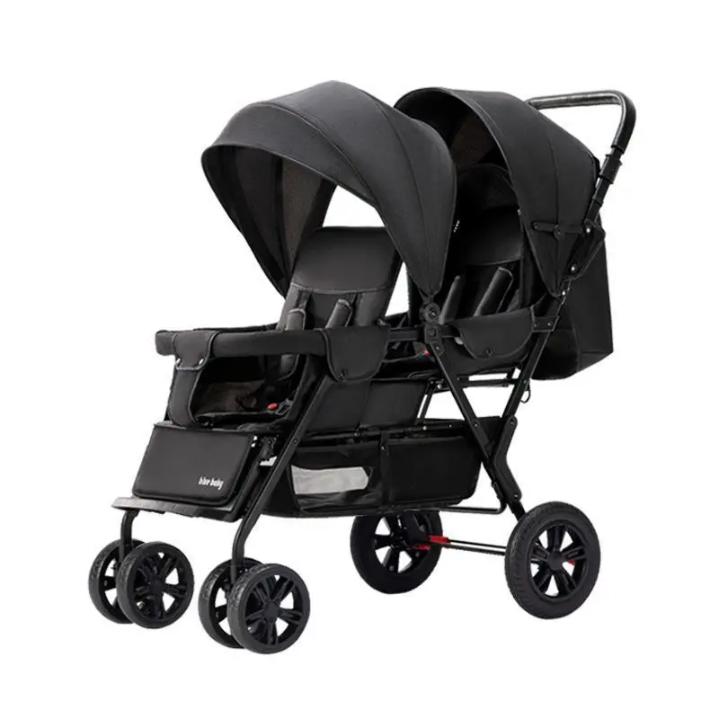 Detachable Double Twin Baby Stroller Lightweight Alloy PU Material for Multiples Triplets Push-Powered Foldable Design for Kids