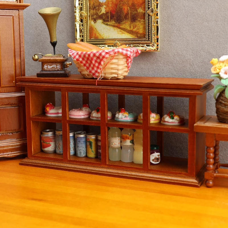 1:12 دمية مصغرة عرض خزانة كعكة المشروبات خزانة الأثاث نموذج ديكور لعبة بيت الدمية الملحقات