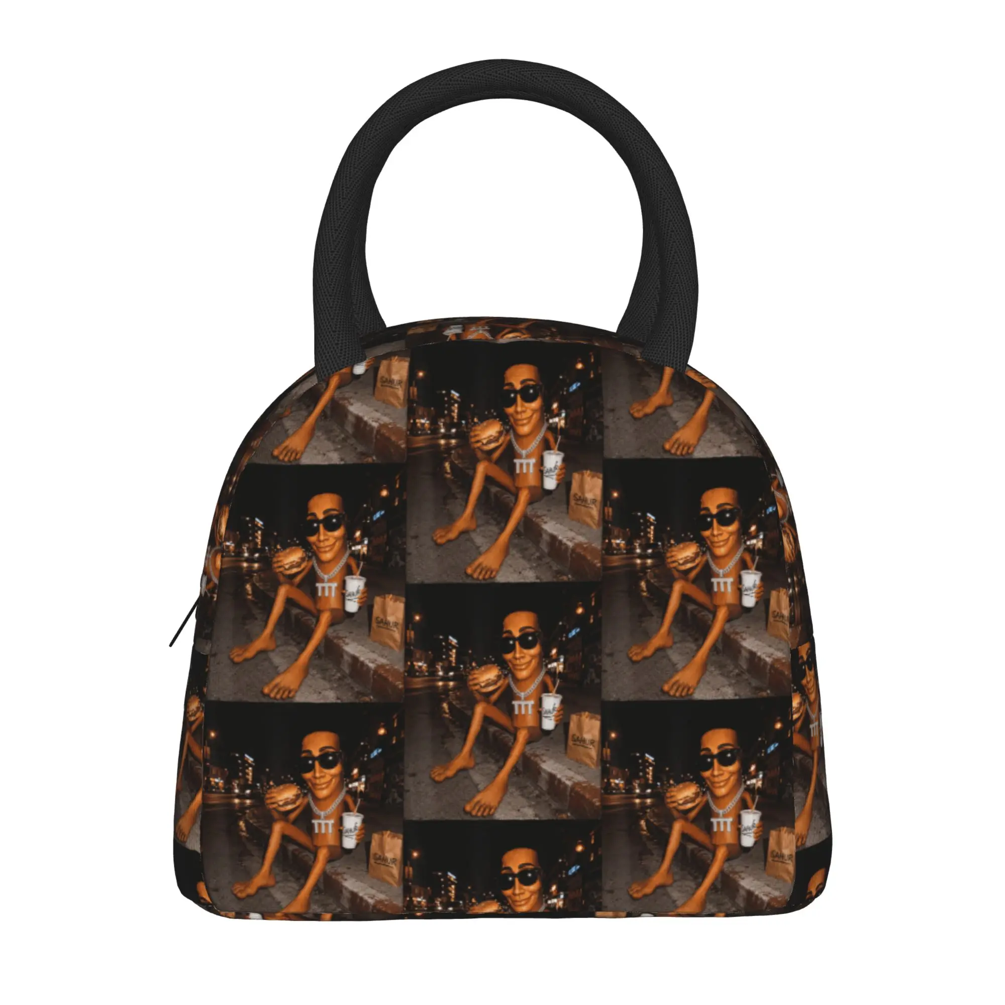 Street Food Night Vibes Funny Tung Sahur Soda Burger Fries Lunch Bag Lunch Box Travel Portable Zipper Thermal Tote Handbags