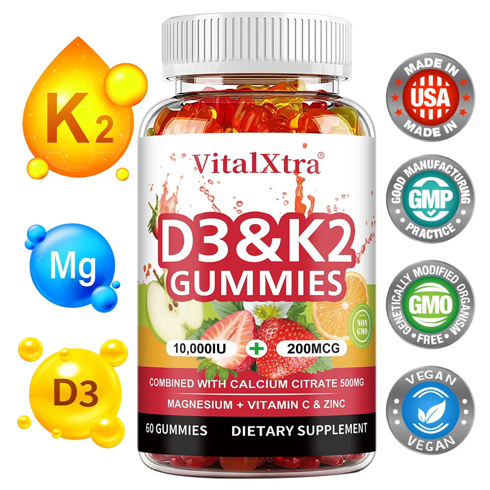 

Жевательные конфеты с витамином D3 K2 — поддержка иммунитета и костей, здоровье сердца, усиление впитывания кальция и функция иммунитета, без GMO