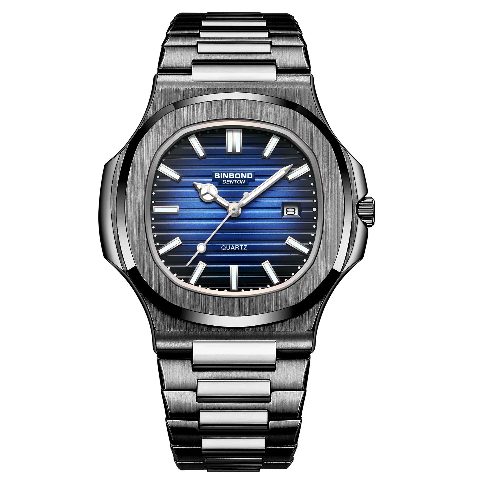 Authentic European American Trendy Watches Men Business Stainless Steel Square Luxury Waterproof Male Fashion Quartz Clock Watch