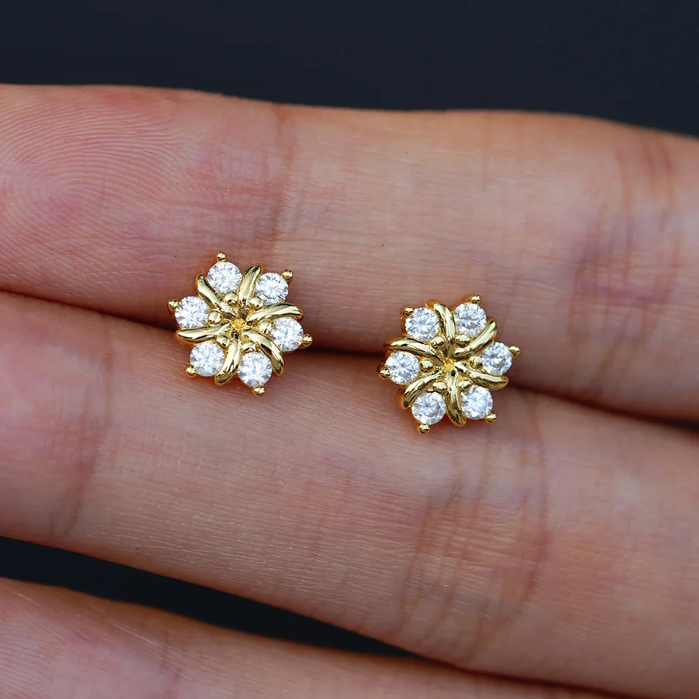 

Luxury 100% Real 18k Gold Plated Women's Sunflower Earrings Wedding Moissanite Diamond With Gra Woman Earrings Fashion Jewerly