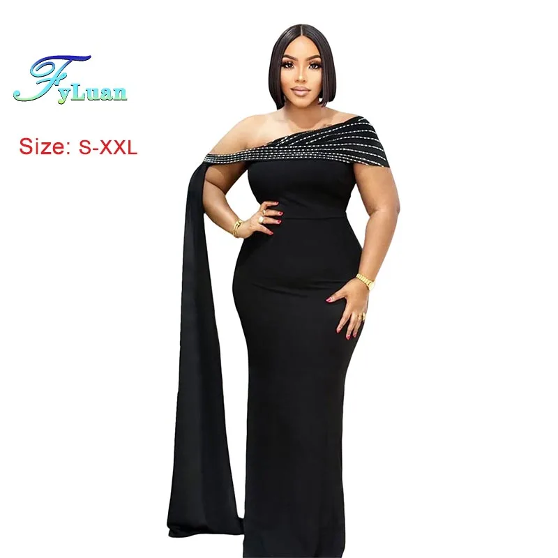 أزياء يميل فستان الكتف بلون مثير Bodycon فستان طويل أنيق التخسيس الحفلة الراقصة السيدات الطابق طول فستان ماكسي