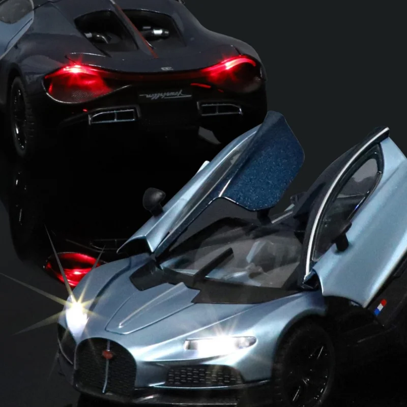 1:24 Bugatti Tourbillon supercoche de aleación modelo de coche sonido y luz tirar hacia atrás juguete para niños coleccionables regalo de cumpleaños