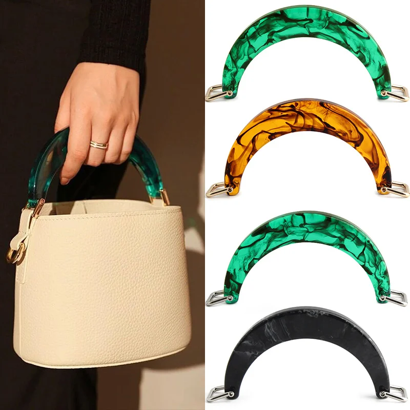 

Полукруглая акриловая ручка с квадратной пряжкой, женская ручка для сумки, тканая ручка для сумки, аксессуары для сумок ручной работы своими руками