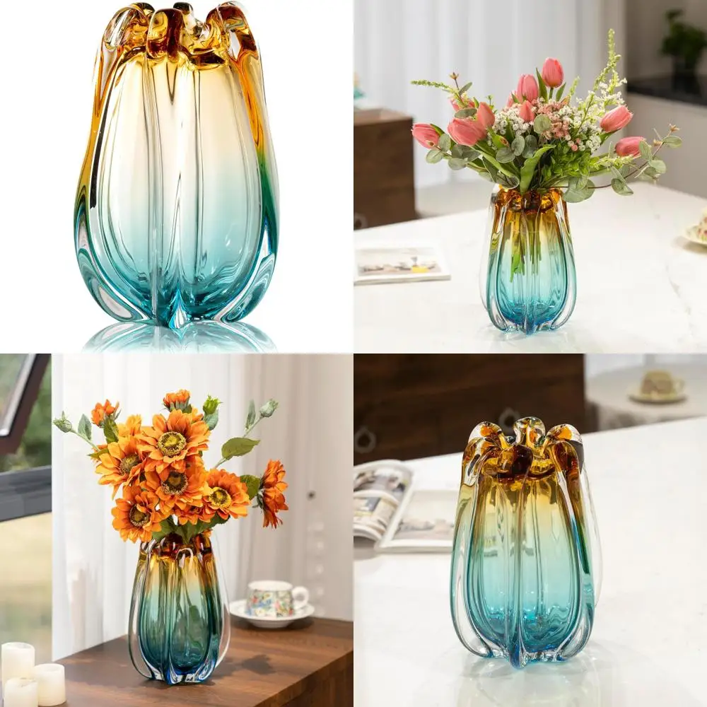مزهريات زجاجية فريدة من نوعها مصنوعة يدويًا، مزهريات آرت ديكو حديثة ذات فم واسع لديكور غرفة المعيشة المنزلية #1