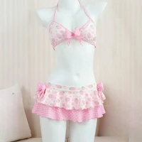 Japanese Style Kawaii Girls Swimsuit Sweet Printed Halter Bikini Swimsuit Women Ruffle Bikini Set Bather Bathing Suit Swim 3
